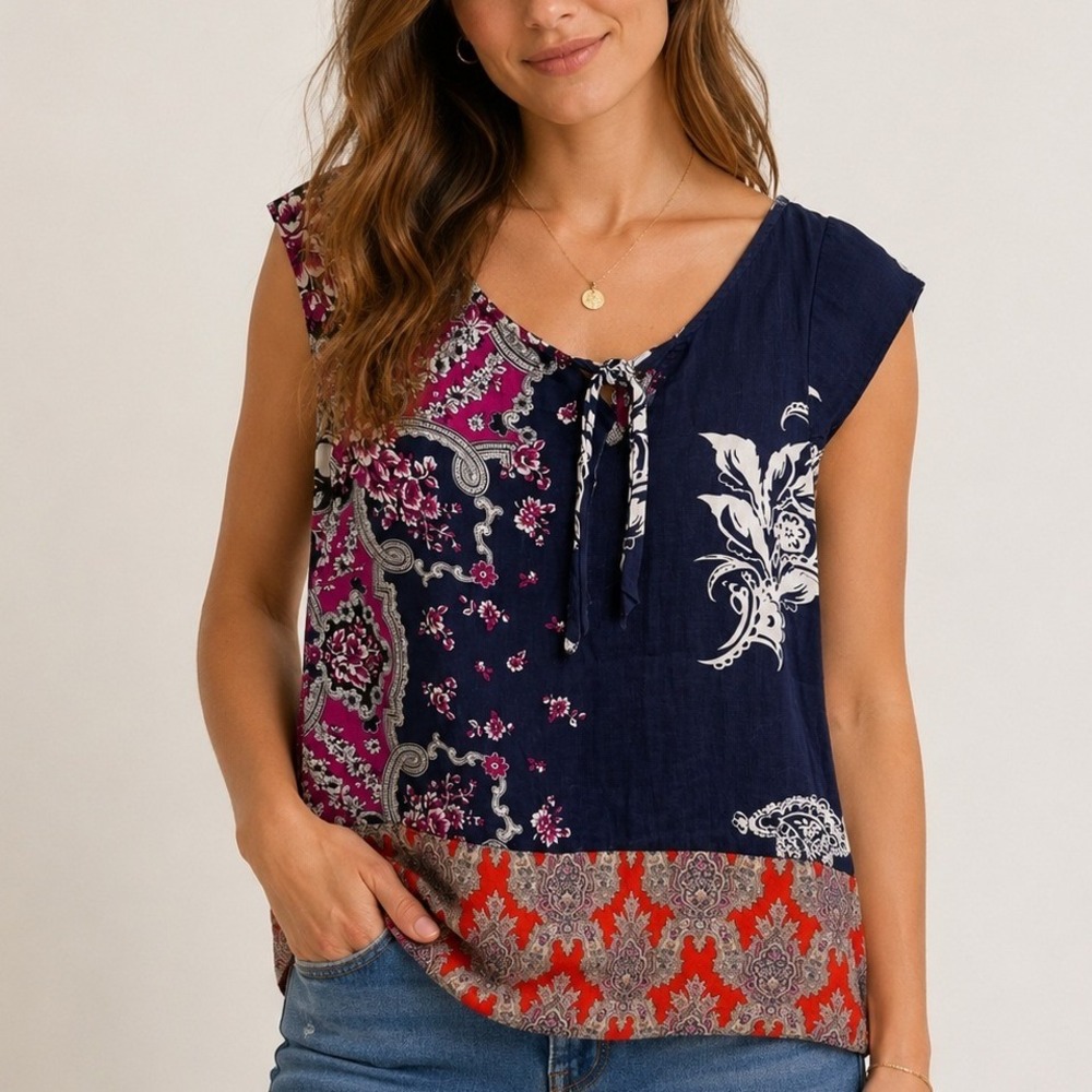 Odille Anthropologie Floral Paisley Cotton Blouse Boho Indie Cottagecore Prairie